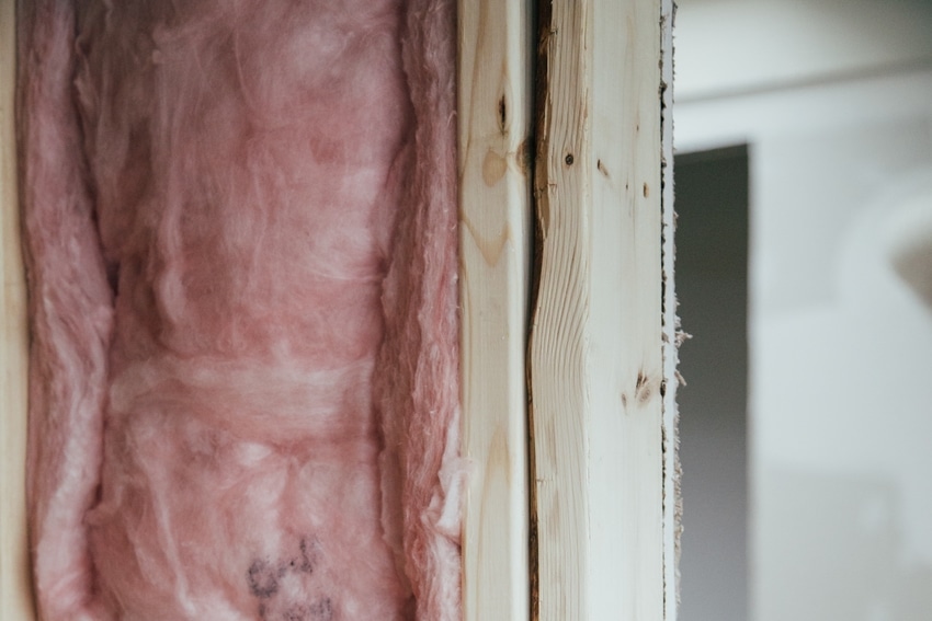 Closeup of Exposed Insulation in Wall of Home