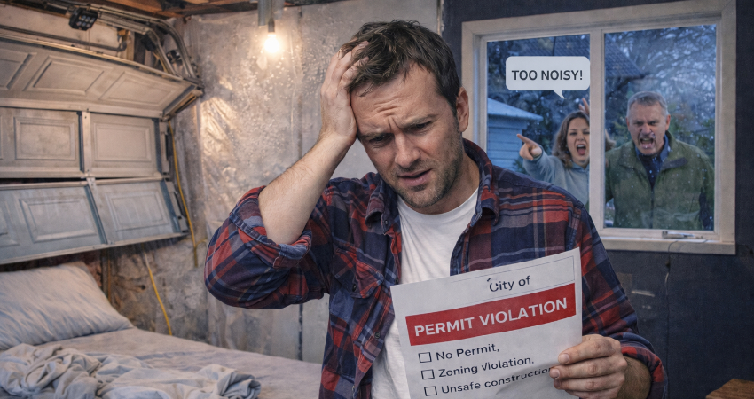 Illustration of a garage being converted into living space