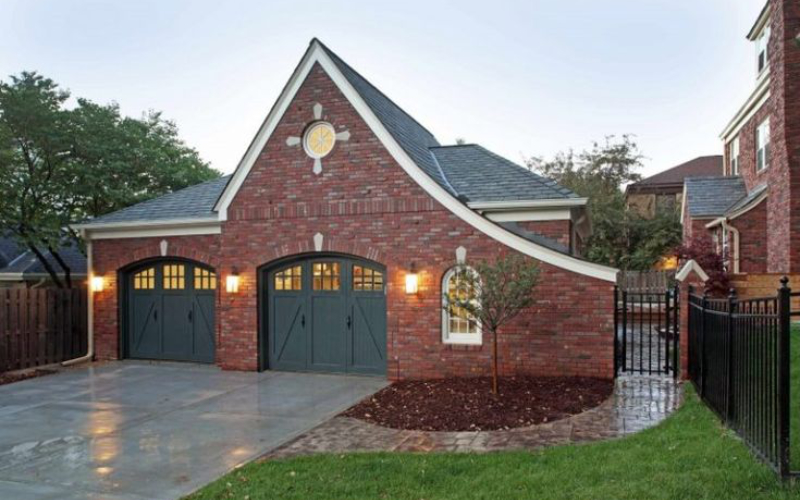 Modern home with a sleek black garage door