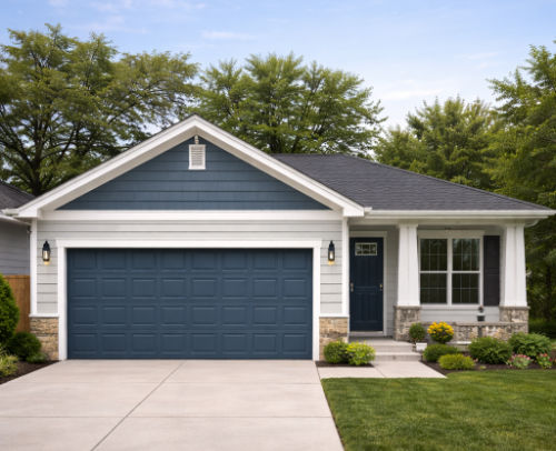 Garage door painted to match a home's trim color