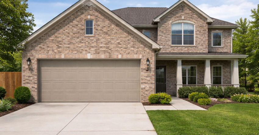 Suburban home with garage door same color as house body