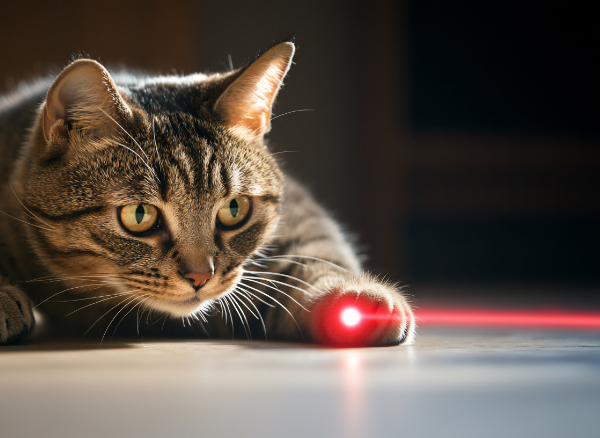cat checking a laser sensor on a garage door system