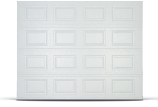 White one-car short panel garage door