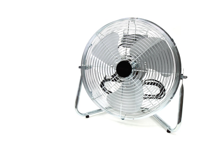 Large, silver fan against white background