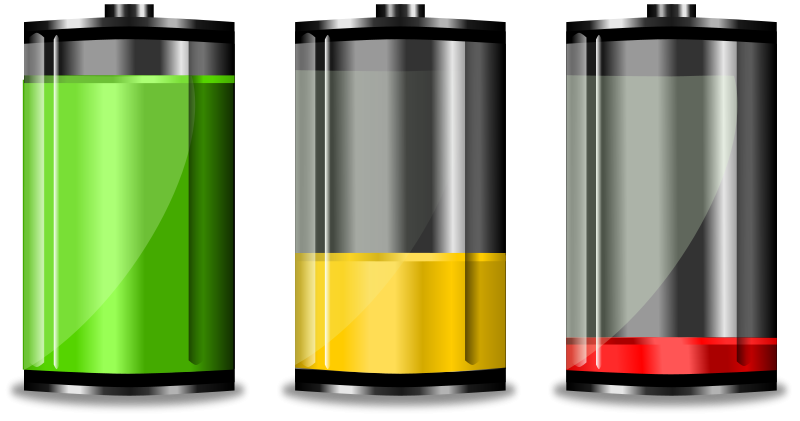 Three animated batteries with varying levels of remaining power