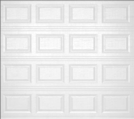White garage door with short raised panels